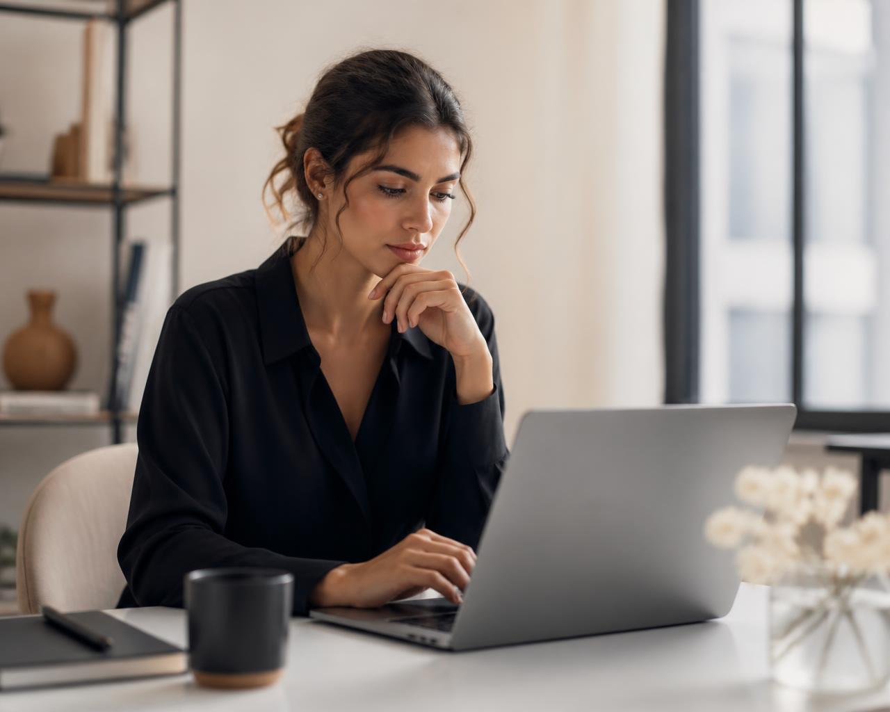 Empreendedora analisando os resultados do negócio no notebook